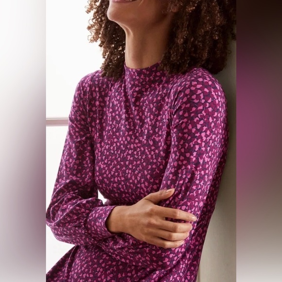 Boden A-Line Pink/Maroon Floral Dress w/Long Sleeves, Size 8p - Picture 10 of 10